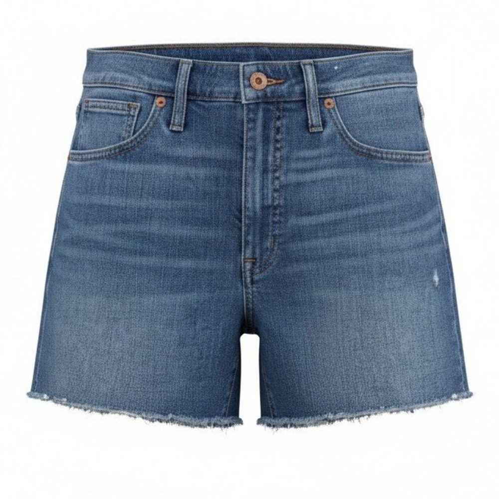 Madewell Women High Rise Denim Shorts 27 Blue Raw Hem Distressed Boho‎ Summer